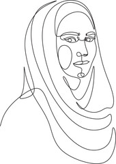 Beautiful women in hijab line art drawing
