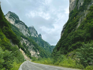 Road in the Karmadon Gorge, North Ossetia, Russia