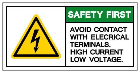 Naklejka premium Safety First Avoid Contact With Electrical Terminals High Current Low Voltage Symbol Sign ,Vector Illustration, Isolate On White Background Label. EPS10