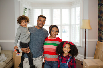 Portrait happy family in living room