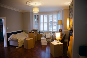 Moving boxes in living room