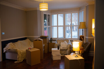 Moving boxes in living room