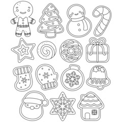 A Cute Vector Line Art of Various Cookies for Celebrating Christmas Holiday 