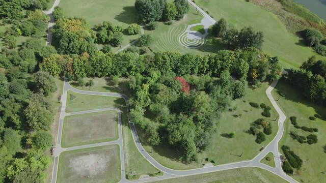 Walkways in the park area. Aerial photography.