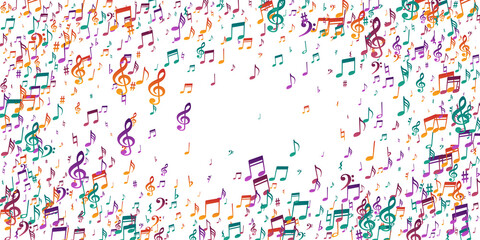 Musical notes flying vector pattern. Audio