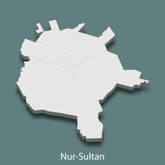 3d isometric map of Nur-Sultan is a city of Kazakhstan