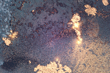 Vinatge shining abstract purple, blue, and gold marble pattern with sparkles. Vector background in alcohol ink technique with glitter. Template for banner, poster design. Fluid art painting