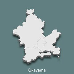 3d isometric map of Okayama is a city of Japan