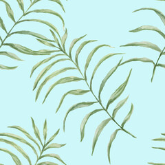 Leaves tropical jungle watercolor hand drawn illustration. Print textile patern seamless set separately on white background wildlife