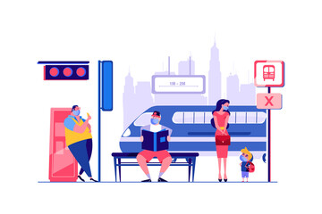 Social Distancing at the Subway Station Illustration concept. Flat illustration isolated on white background.