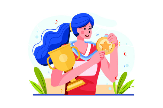 Winner gets a gold medal Illustration concept. Flat illustration isolated on white background.