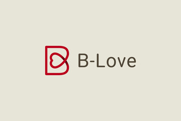 Initial Letter B Logo. Red Linear B Letter with Heart Symbol Combination Infinity Style isolated on Vintage Background. Flat Vector Logo Design Template Element. © sangart