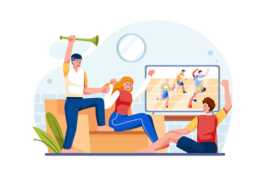 Supporter Watching Match On TV Illustration concept. Flat illustration isolated on white background.
