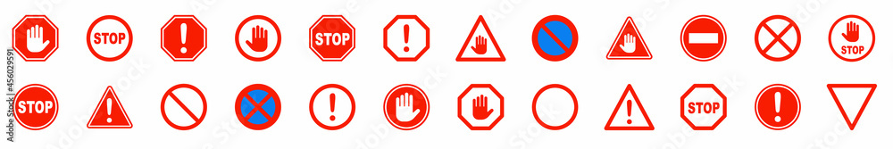 Wall mural red stop sign.set of prohibition sign.stop symbol.stop set vector sign with hand. hand forbidden vec