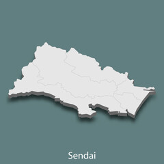 3d isometric map of Sendai is a city of Japan