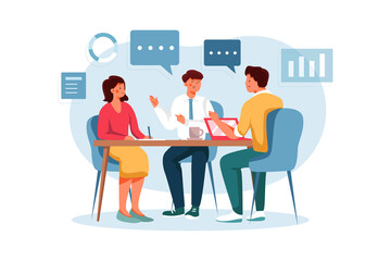 Marketing Team Discussing Marketing Strategy Illustration concept. Flat illustration isolated on white background.