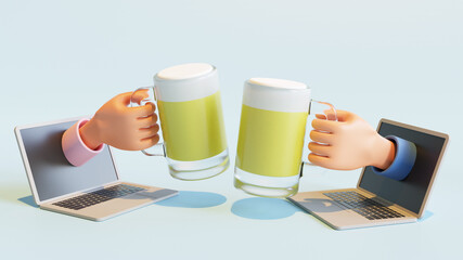 オンライン飲み会の3Dイメージイラスト　飲み会の画像素材　3Dイラスト　3Dレンダリング　 © lens_stock