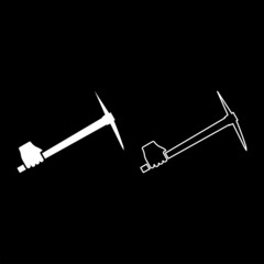 Pickaxe in hand tool in use Arm Digging and mining concept Industrial work Mattock quarry icon white color vector illustration flat style image set