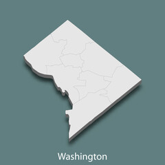 3d isometric map of Washington is a city of United States