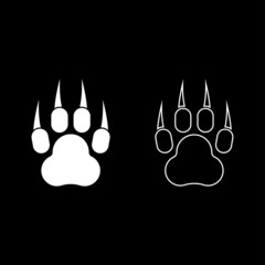 Print paw wild animal with claw track footprint predatory pawprint icon white color vector illustration flat style image set