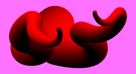 Creative colorful minimalist contemporary art illustration, wall decoration, postcard, album, brochure cover design. Playful composition of abstract blurry worm shape. Pink red black colored print.