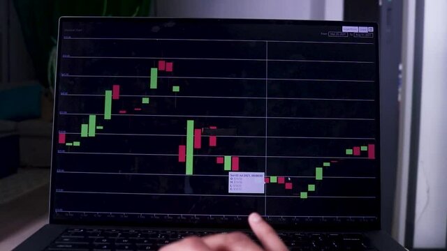 Hand Checking Six Month Timeline Of Chainlink Stock Chart On Laptop