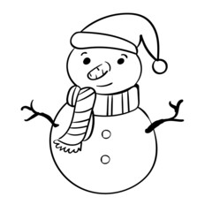 Snowman Santa Claus in Hood Vector Illustration for Coloring