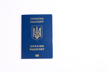 passport of a citizen of Ukraine. international passport. on a white background. copy space