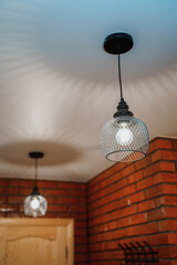 pendant shade in a metal mesh casing, bright lamp included