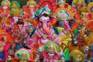 lots of lord ganesh idol arranged beautifully for celebration of ganesh chaturthi in india from...