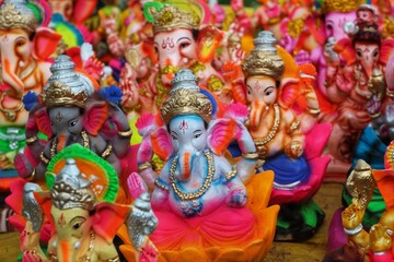 lots of lord ganesh idol arranged beautifully for celebration of ganesh chaturthi in india from...