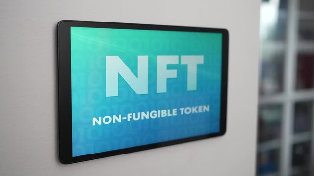 Wall Mounted Screen With NFT Non Fungible Token Displayed