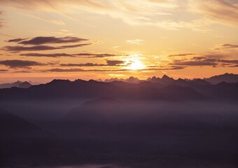 sunrise over the high swiss mountains