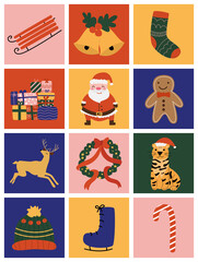 A set of accessories for the New Year and for a Happy Christmas Holidays.