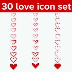 Collection of heart set illustrations vector design, Love symbol icon set, love symbol..multiple type love symbol..30 love icon set design