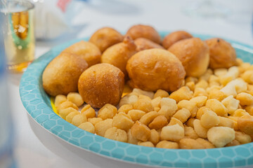 Nigerian Puff Puff and Chin Chin served at a pary - obrazy, fototapety, plakaty
