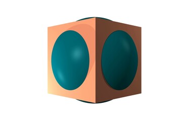 unknown figure form cube with cyrcle 3d rendering white background