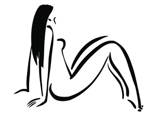 Hand drawn beautiful lying woman. Isolated sketching portrait, artistic illustration