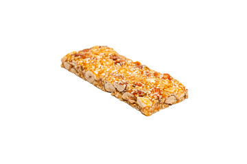 Bar with mix of nuts isolated on a white background.
