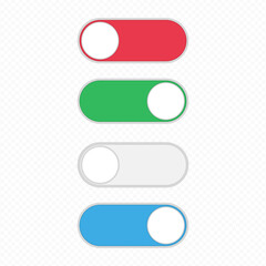 Obraz premium Toggle switch icon, on, off position. Modern selector green, blue, white and red colors. Template for mobile applications, web design. Design elements in flat style for user interface.