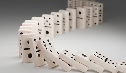3d rendering of raw of fall white domino with black point