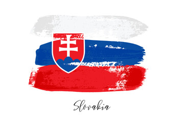 Slovakia national flag in brush stroke, grunge style, patriotic symbol of Slovak country