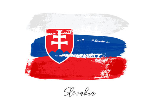 Slovakia national flag in brush stroke, grunge style, patriotic symbol of Slovak country