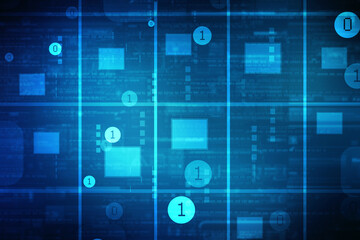 2d illustration abstract digital binary data on computer screen