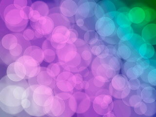 Bokeh style abstract graphic design. Defocused lights. Violet, blue and green gradient.