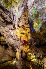 Colorful underground Prometheus Cave formations, Imereti region of Georgia