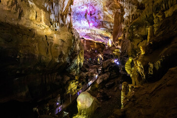 Colorful underground Prometheus Cave formations, Imereti region of Georgia