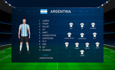 Football scoreboard broadcast graphic with squad soccer team Argentina - obrazy, fototapety, plakaty