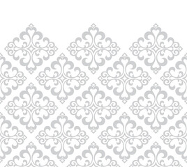 Wallpaper in the style of Baroque. Seamless vector background. White and gray floral ornament. Graphic pattern for fabric, wallpaper, packaging. Ornate Damask flower ornament.