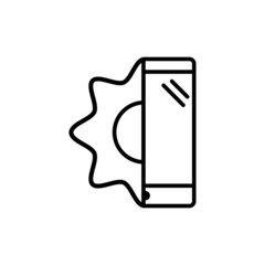 Repair service and maintenance of smartphones. Half phone with gear. Trendy flat isolated outline symbol, sign used for: illustration, logo, mobile, app, design, web, dev, ui, ux, gui. Vector EPS 10